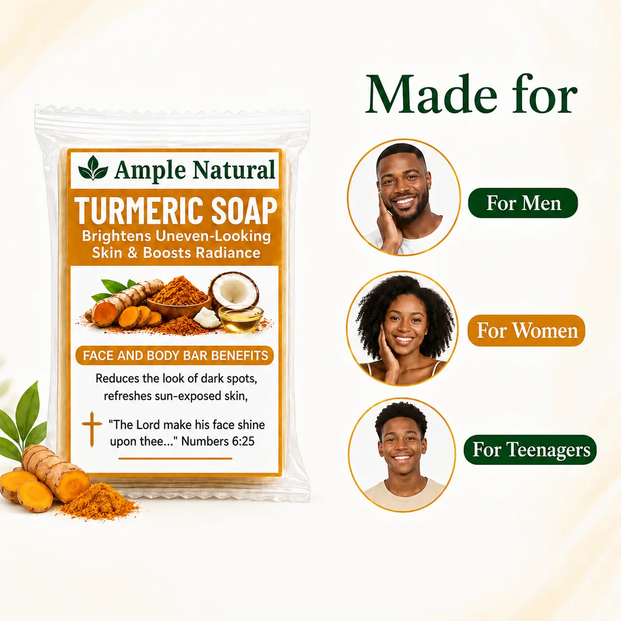Ample Natural Turmeric Bar For Men, Women and Teenagers