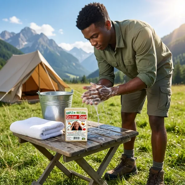 Oclear soap bar being used at a camp